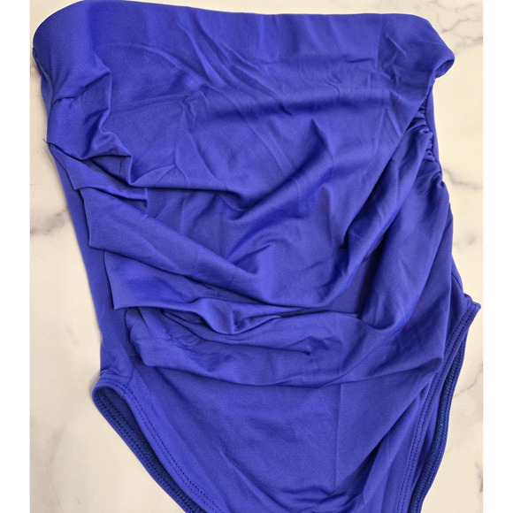 Zara Womens Strapless Bodysuit One Piece Small Cobalt Blue Ruched Sexy Beach - Picture 2 of 8